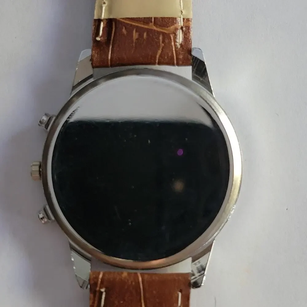 Geneva Mens Watch 40mm Silver Case Brown Dial Brown Faux Leather Strap Quartz